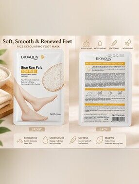 BIOAQUA Rice Exfoliating Smooth Foot Mask | 1 Pair | New